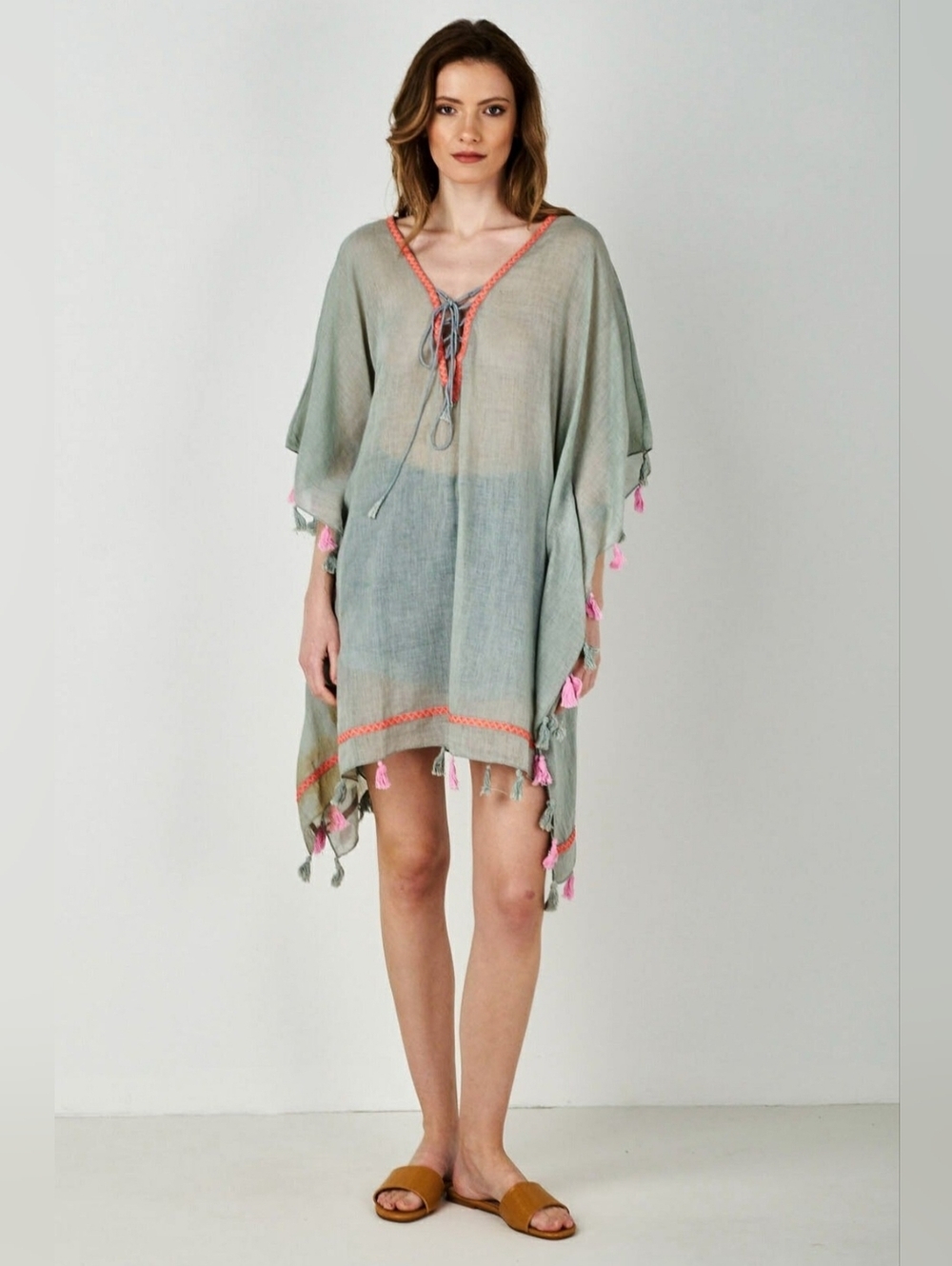 Z&L Tassel-Trim Swim Cover-Up Kaftan One Size